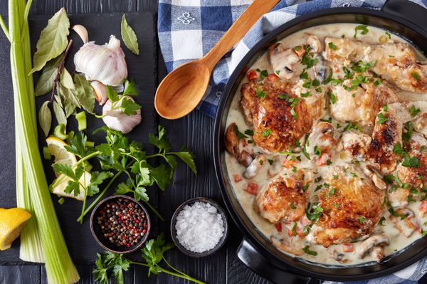 Poulet à la crème et champignons