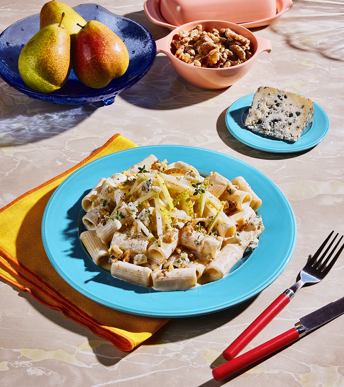 Rigatonis au fromage bleu et aux poires