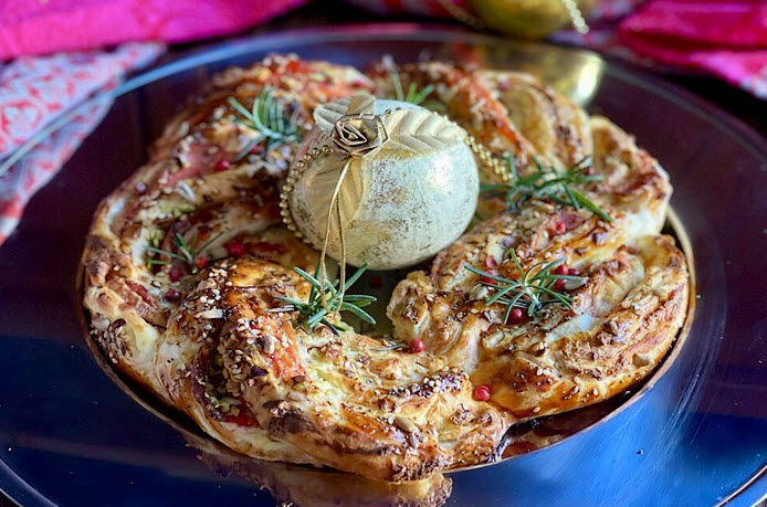 Couronne salée de Noël au saumon et fromage à la crème