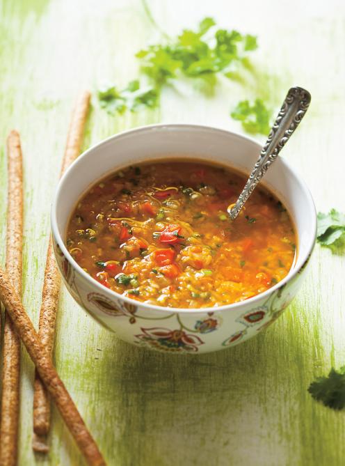 Soupe aux lentilles et aux poivrons