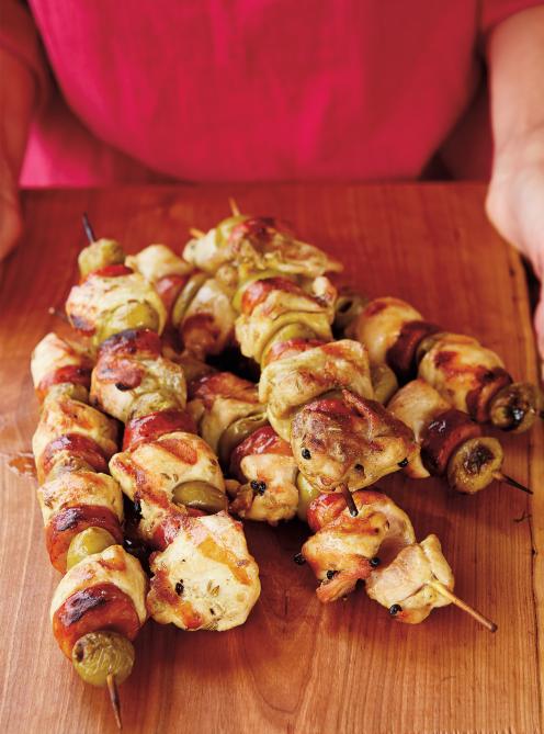 Brochettes de poulet aux olives et au chorizo 