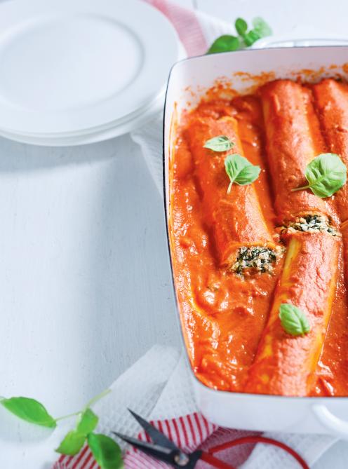 Cannellonis ricotta-épinards, sauce rosée