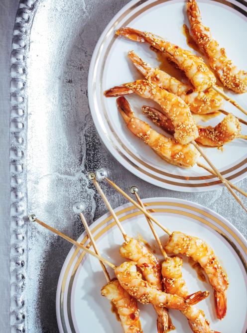 Crevettes laquées au miel et au cari