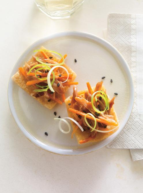Chips de wontons au canard confit