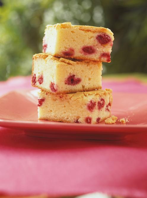 Carrés au chocolat blanc et aux framboises
