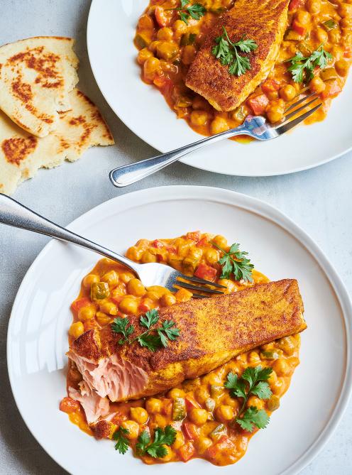 Saumon au cari et pois chiches tikka masala