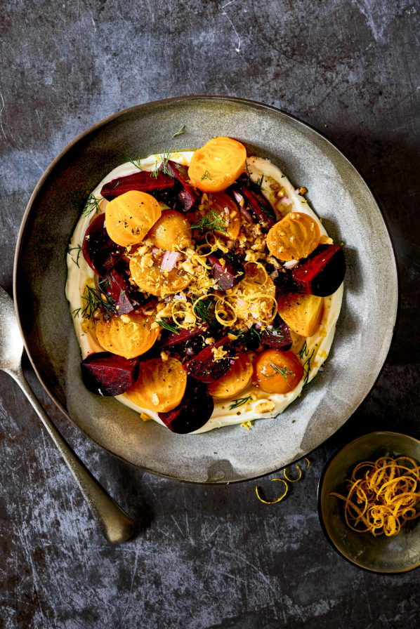 Betteraves citron et aneth sur feta fouetté