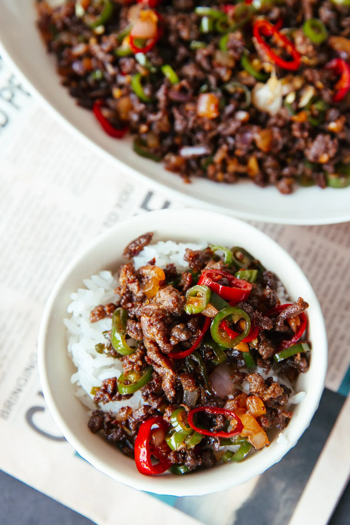 Bol de riz au bœuf haché