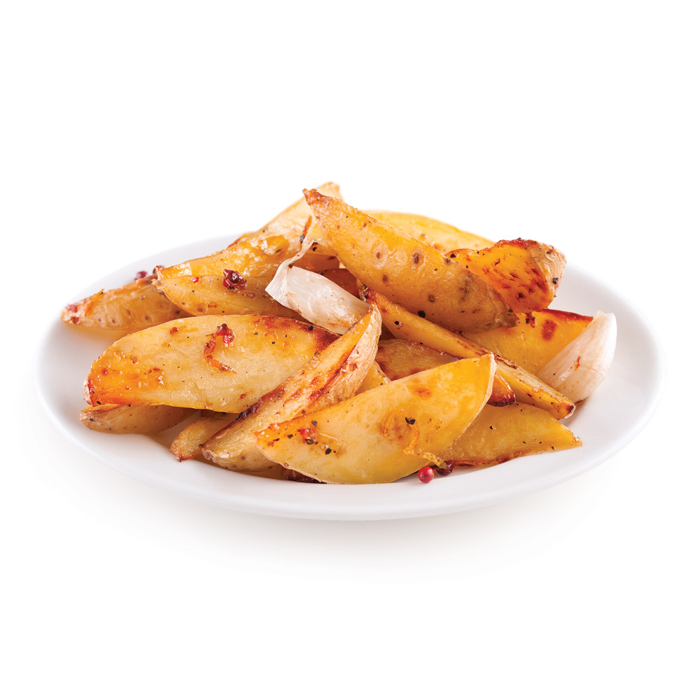 Pommes de terre, miel et poivre rose