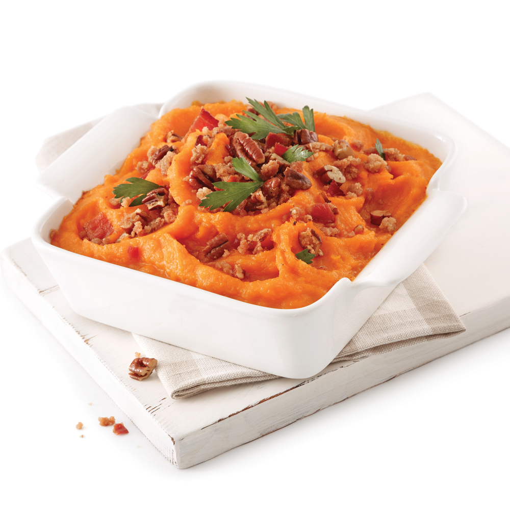 Purée de courge au sirop d’érable, crumble de bacon
