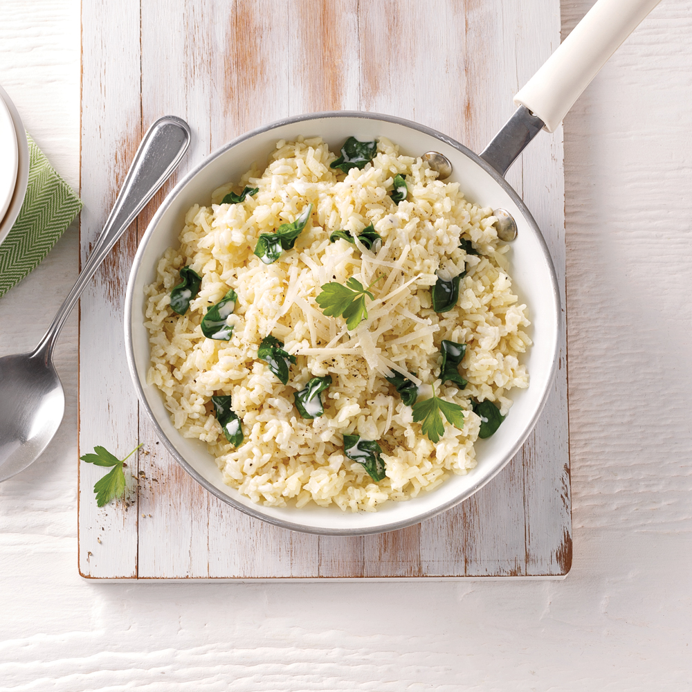 Riz crémeux au fromage et épinards